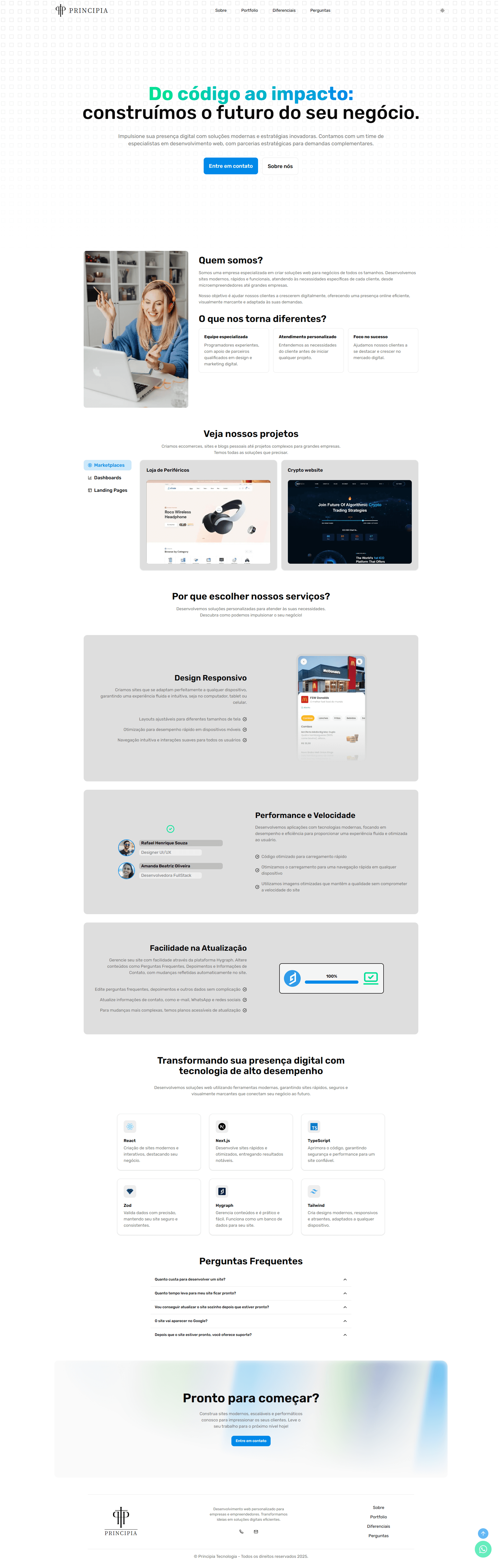 Landing page de alta conversão para uma empresa de desenvolvimento web, combinando design performático com Next.js e Hygraph para captura de clientes