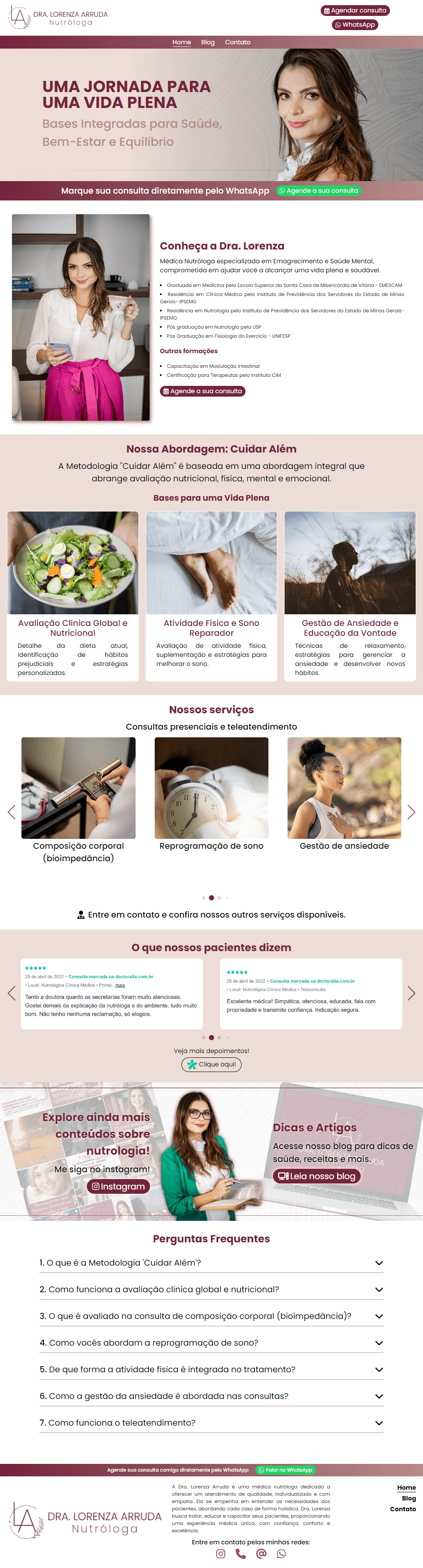 Site elegante para Dra. Lorenza Arruda, destacando serviços médicos, depoimentos e um blog gerenciável. Conecta pacientes via redes sociais e FAQs, com design intuitivo e conteúdo dinâmico. Usa React e GraphQL para interface fluida e gestão simplificada.